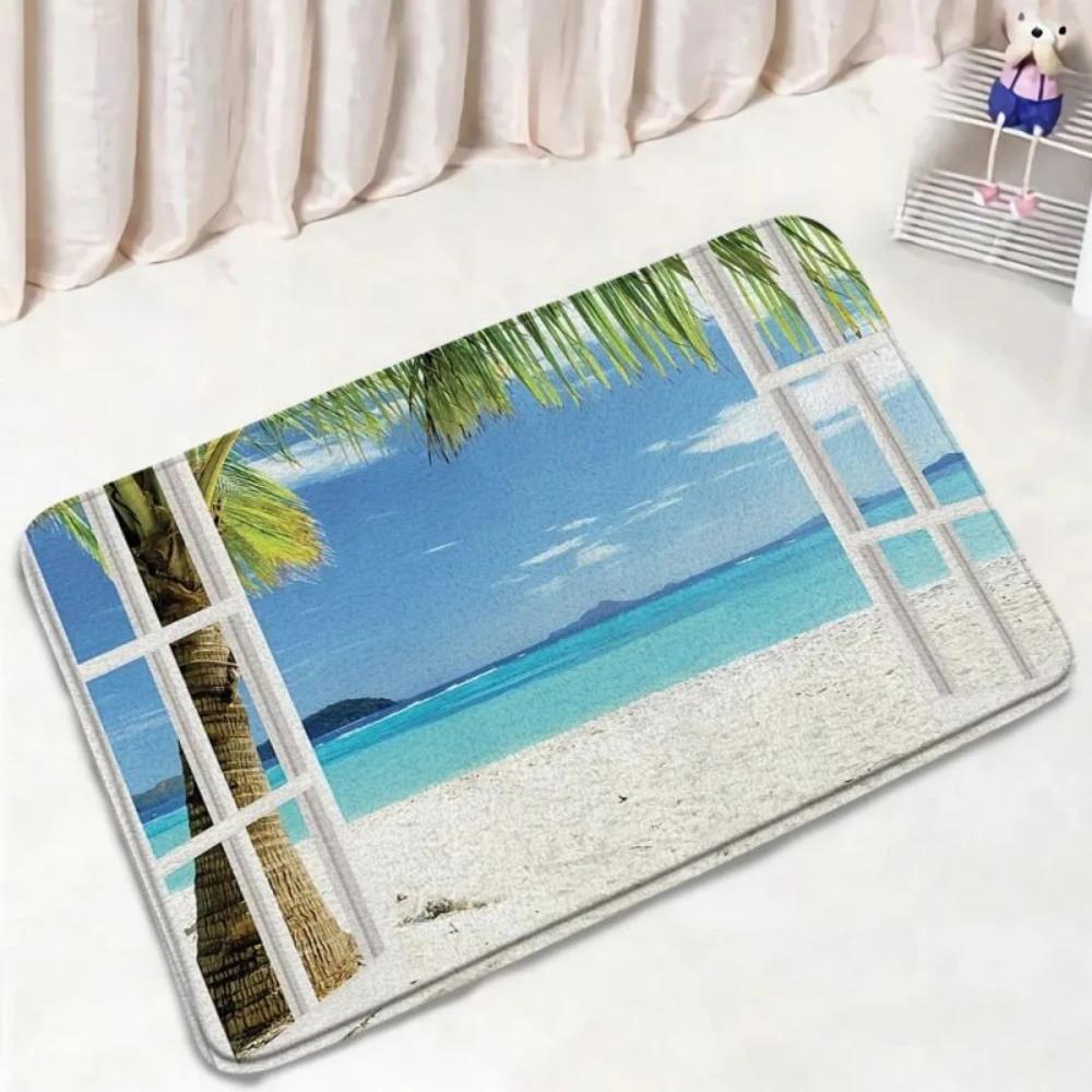 1pc Beach Door Mat Conch Starfish Seashells Natural Ocean Landscape Living Room Bedroom Entrance Door Mat Inside Outside Decor