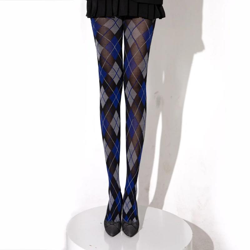 Damen Strumpfhosen Dessous Schlanke Strümpfe Strumpfhosen Kariert Retro Oberschenkelhohe Strümpfe Strumpfhosen Body Strumpfhosen Damen Strumpfwaren One Size gray