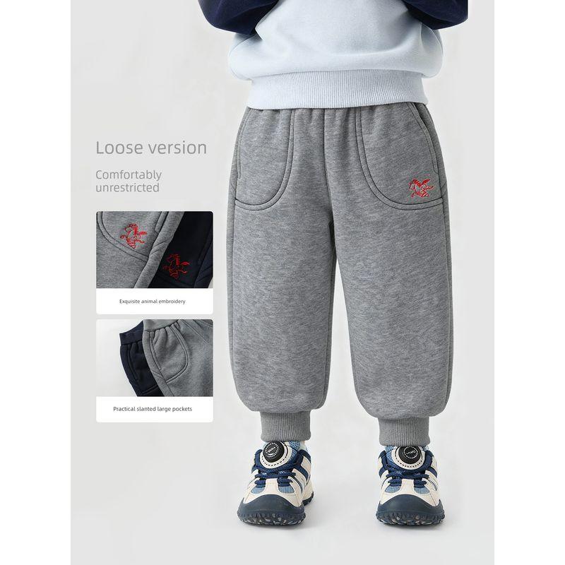 Right European Style Boys' New Year Fleece-Lined Thickened Pants 2025 Winter New Children's Clothing Baby Winter Sweatpants