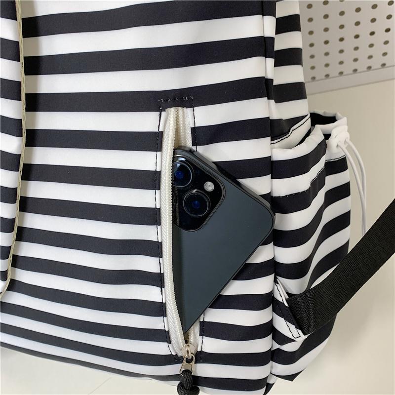 Striped Print Student Schoolbag Women's Large Capacity Commuter Backpack