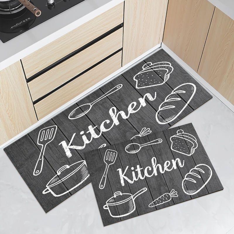 Grey Wood Sketch Kitchenware Mat Non Slip Waterproof Runner Rug Easy Clean Farmhouse Kitchen Floor Carpet