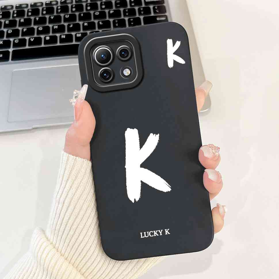 For Xiaomi Mi 11 Lite 4G M2101K9AG Case Black Lucky Letters A-Z Soft Silicone Cover For Xiaomi Mi 11Lite 5G 11 Youth 6.55" Cases