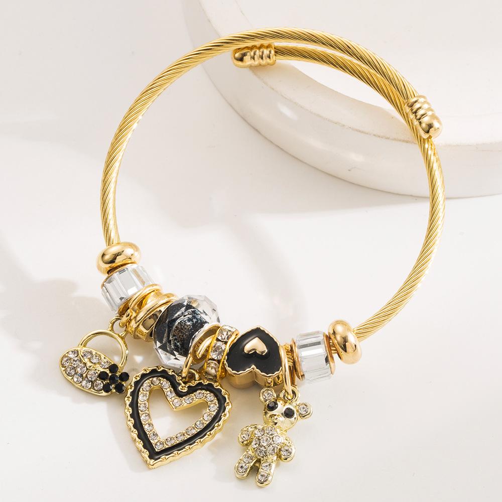 European and American Fashion Korean Style Open Bracelet for Women Heart Cross Bear Inlaid Diamond Bracelet
