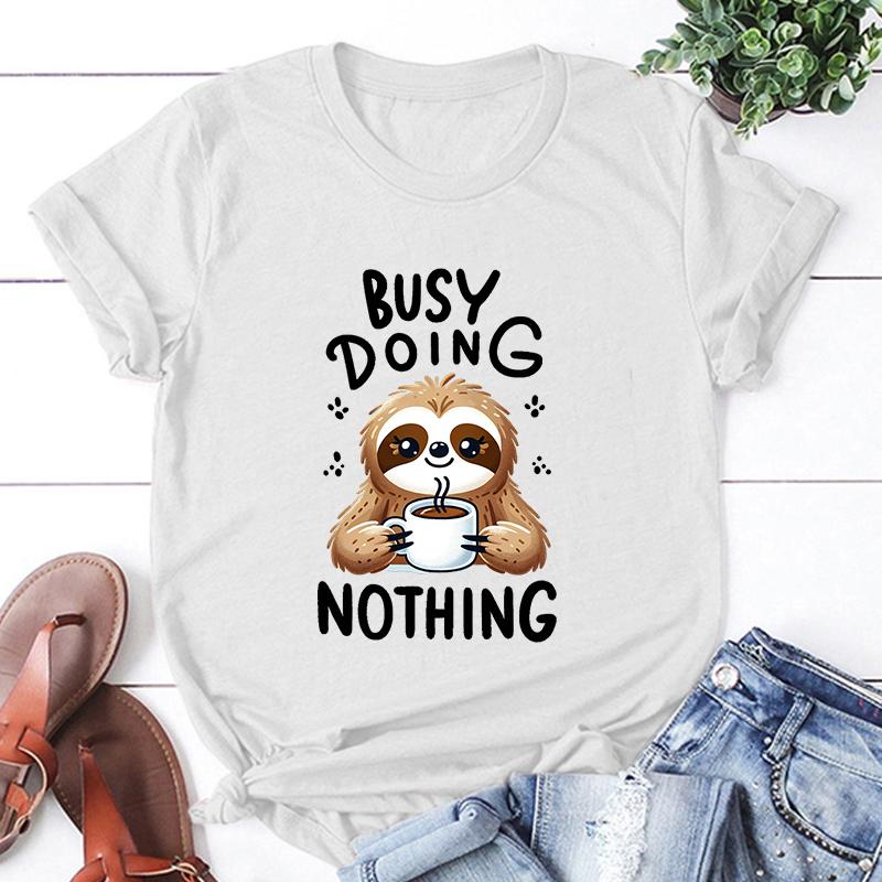 New Fashion Sloth Busy Doing Nothing Print Graphic T Shirt Unisex Fashion Casual Short Sleeve Shirt Tee