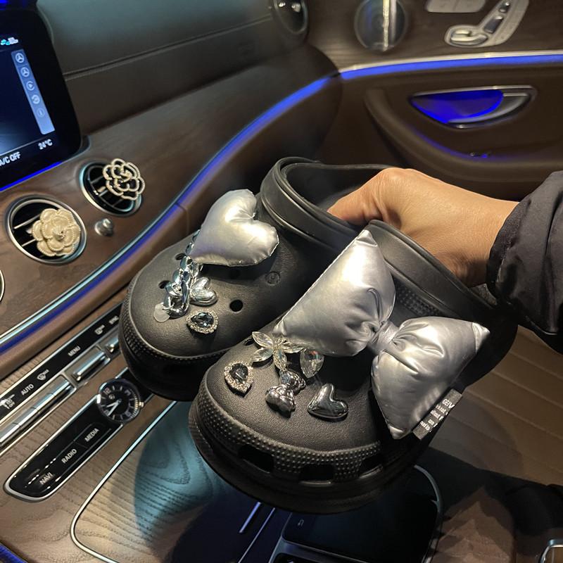 Skodekoration för Crocs DIY Gotisk Silverkedja Ädelsten Strass Skodekoration Spänne för Croc-berlocker Hålskor Tillbehör