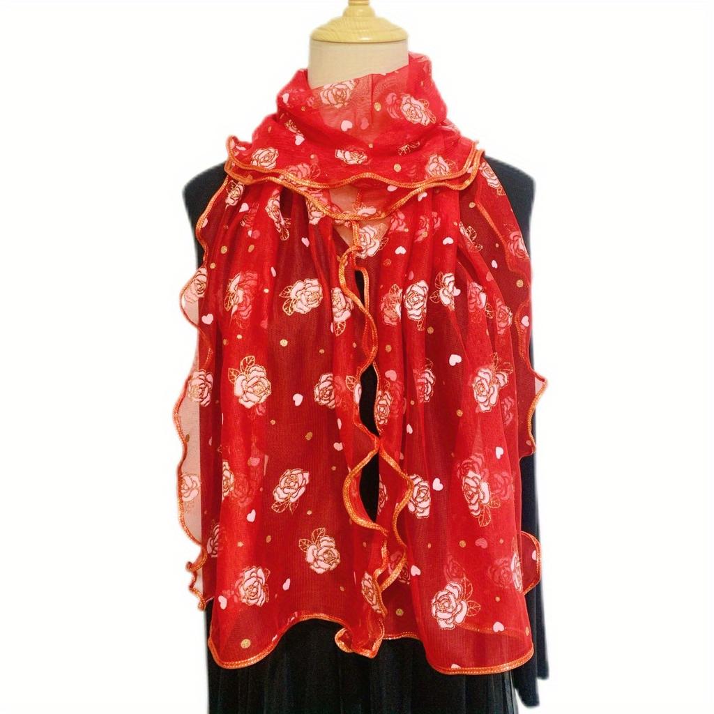 1PCS New Elegant Flower Embroidered Scarf - Breathable Windproof Shawl, Multi Functional Protection for Travel and Outdoor Use
