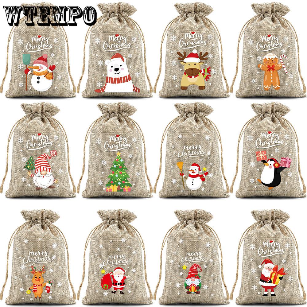 12pcs Halloween Drawstring Bag Packaging Valentine's Day Gift Bag Party Festival Gift Bag Christmas Cloth Drawstring Bag