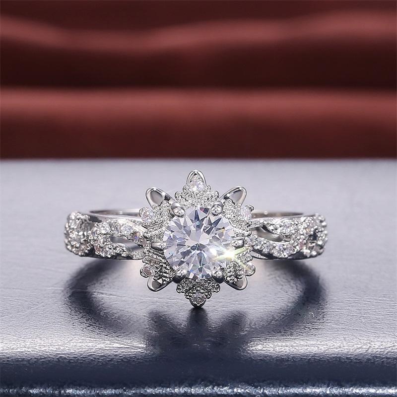 CAOSHI Romantic Snowflake Shape Wedding Rings for Women High Quality Brilliant Round Cubic Zirconia Delicate Love Jewelry Gift