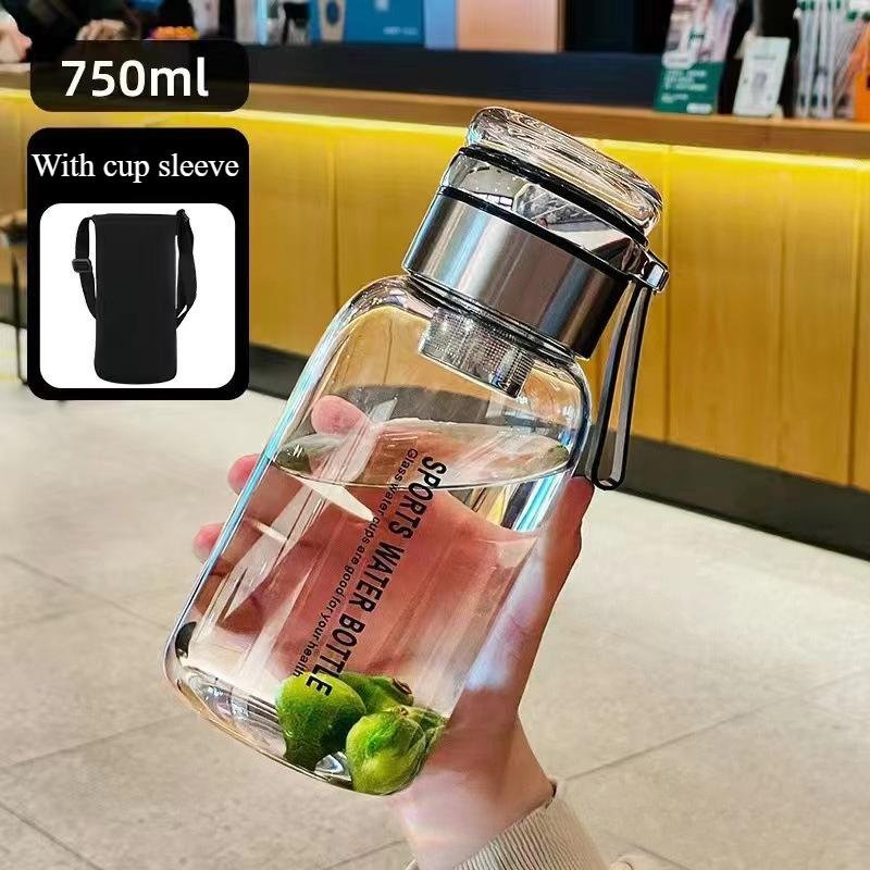 

1000ml/750ml Glass Water Bottle with Filter and Sleeve Leak Proof Tea Cup BPA Free Reusable Outdoor Portable Water Bottle One Size