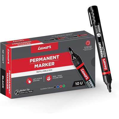 Luxor 1222 Refillable Permanent Bold Marker - Black - Box of 10