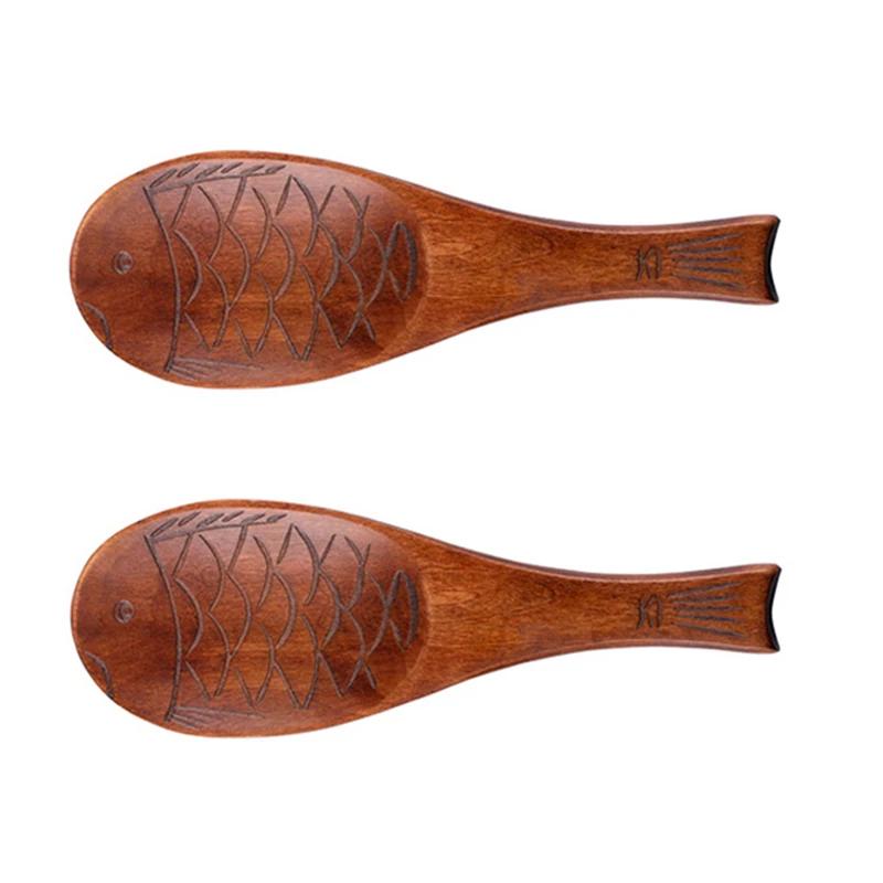 2 ks Dřevěná lžíce na rýži Kuchyňská lžíce Naběračka Špachtle na rýži Roztomilý tvar ryby Naběračka na rýži Dřevěná lžíce na vaření Kuchyňské náčiní Nástroje