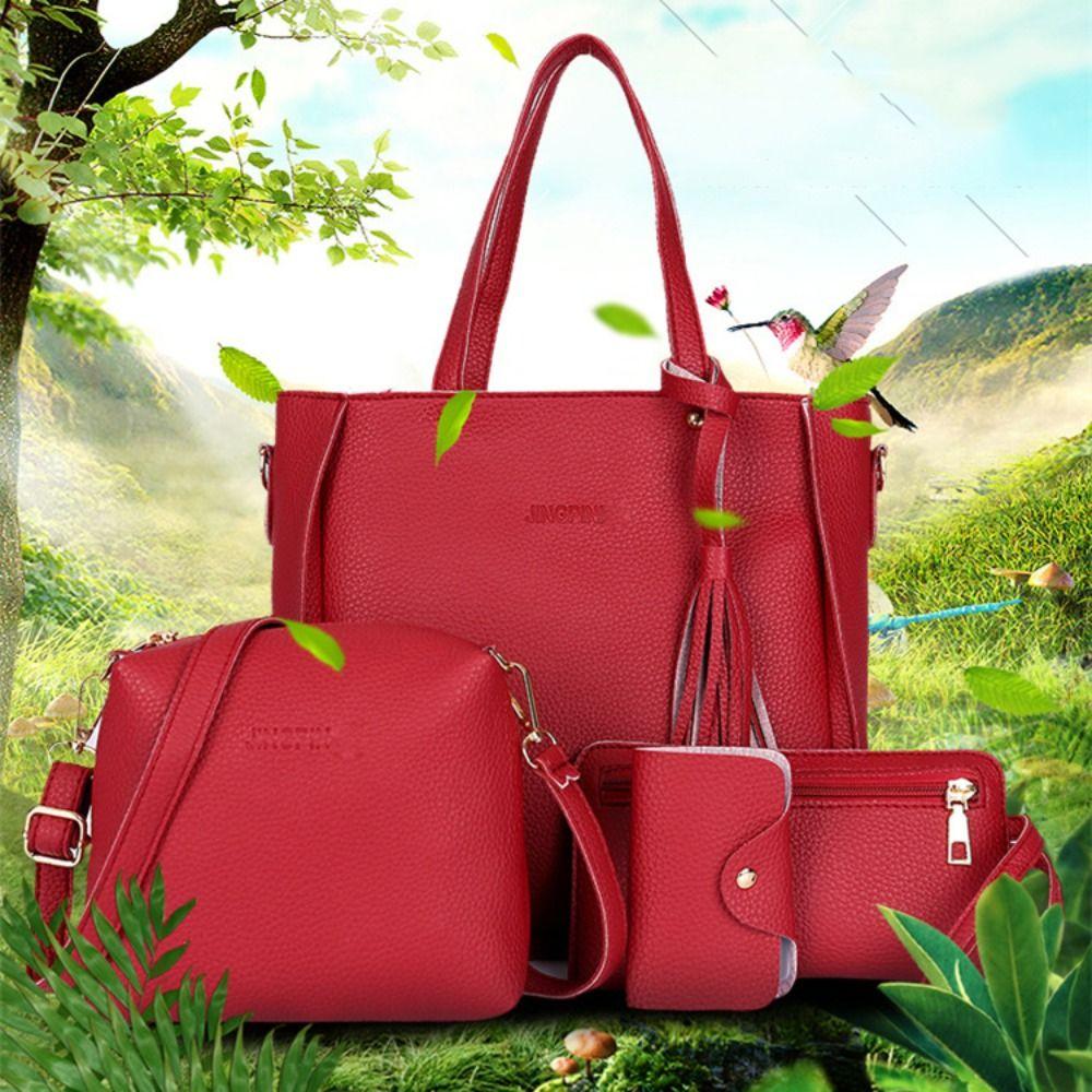 4pcs/set Tassel Women Crossbody Bag Large Capacity Handbag Fashion PU Leather Shoulder Bag  Travel