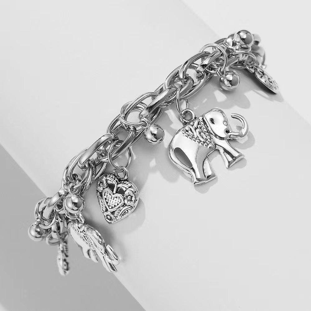 Retro Elefant Utskåret Ankellenke med Ferskenhjerte Armbånd - Europeisk & Amerikansk Mote Legerings Fotsmykker