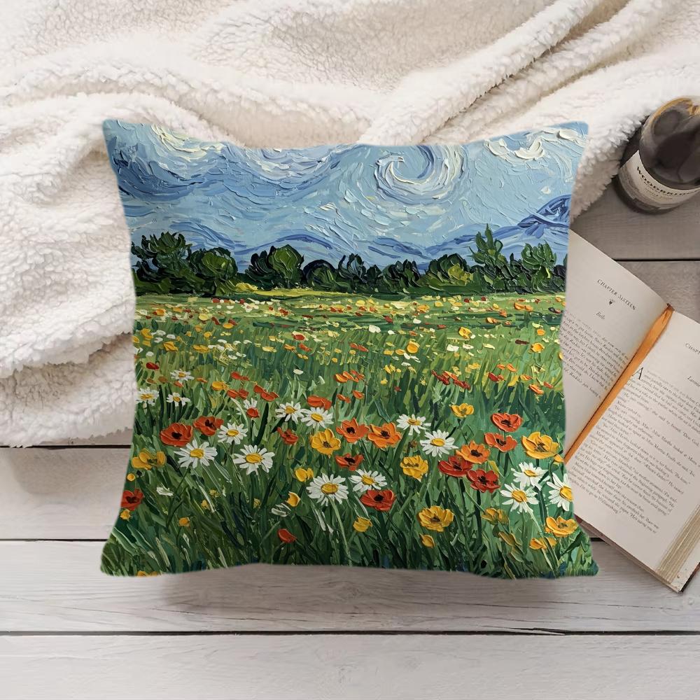 Van Gogh Original Print Cushion Cover Silky Short Plush Invisible Zipper Dustproof Sofa Pillow Case For Home Decor