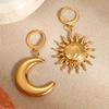 Stainless Steel Geometric Moon And Sun Earrings For Women, French Retro High-End Jewelry Gift