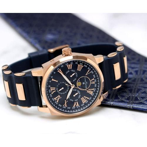 Salvatore Mara Watch Moon Phase Multi Calendar 5 ATM Water Resistant Business Formal Men's Rubber Belt Limited Model Blue Pink Gold SM22105R-PGBL
