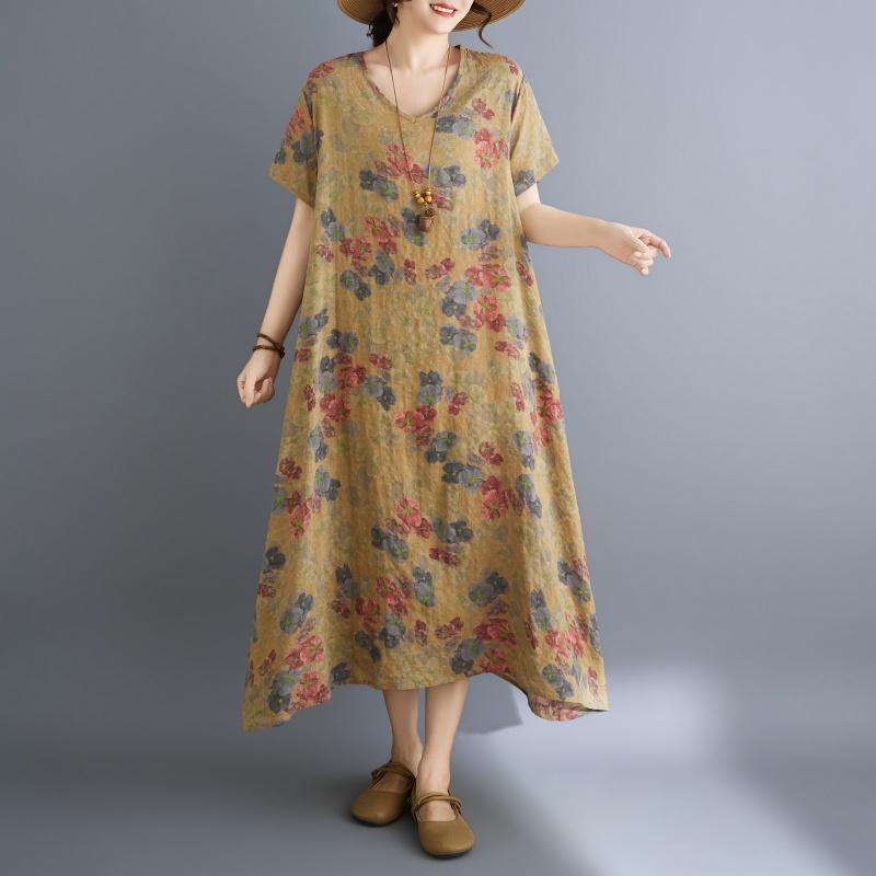 DIMANAF New 2026 Women Plus Size Summer Beach Sundress Loose Casual Maxi Lady Floral Print Dress Long Dress