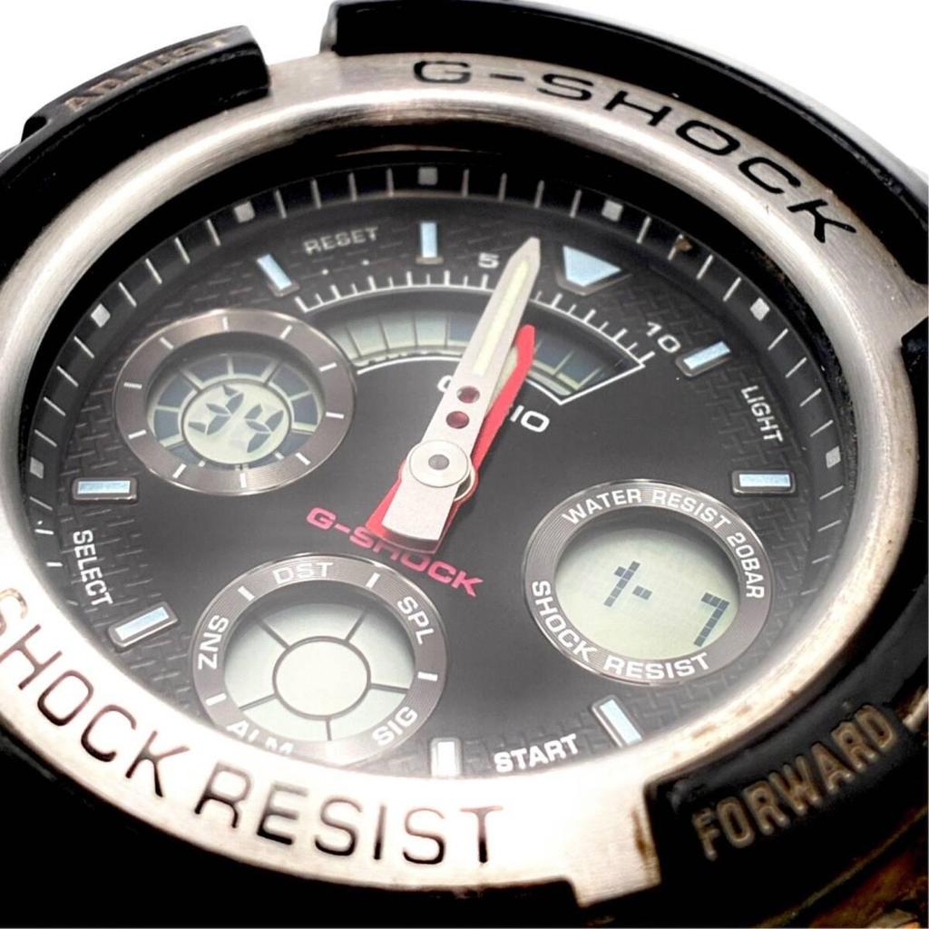 Working / New Battery / Translated CASIO Casio G-SHOCK Watch Digiana Quartz AW-590 Black Silver 2-needle Digital QZ [bs17]