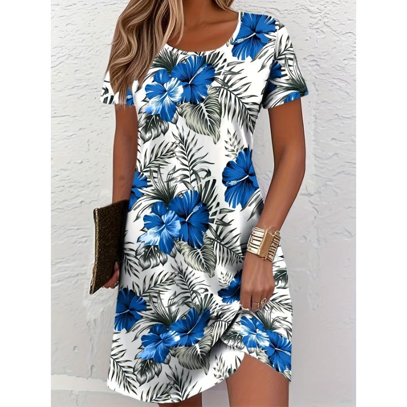 

Tropical Leaf Print A-Line Dress - Vacation Style XL