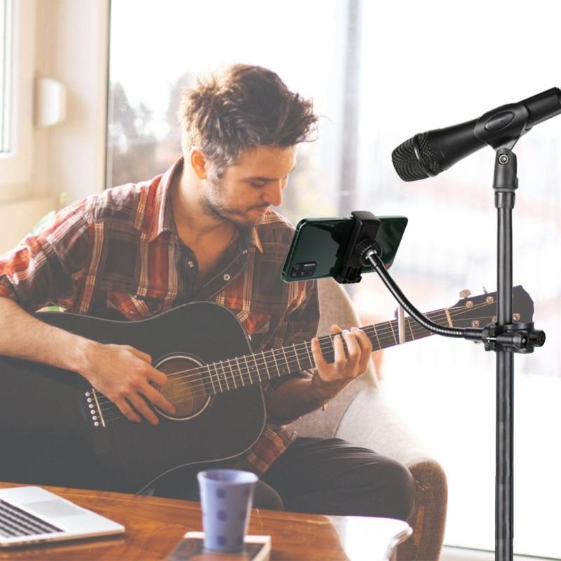 Secure Lock Phone Holder Phone Clip Mount Microphone Stand Phone Stand ABS and Metal Texture Perfect for Mobile Devices