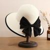 Women's Wide Brim Straw Hat with Bowknot Summer Straw Sun Hat Beach Vacation Sun Protection Hats for Outdoor Travel Photography