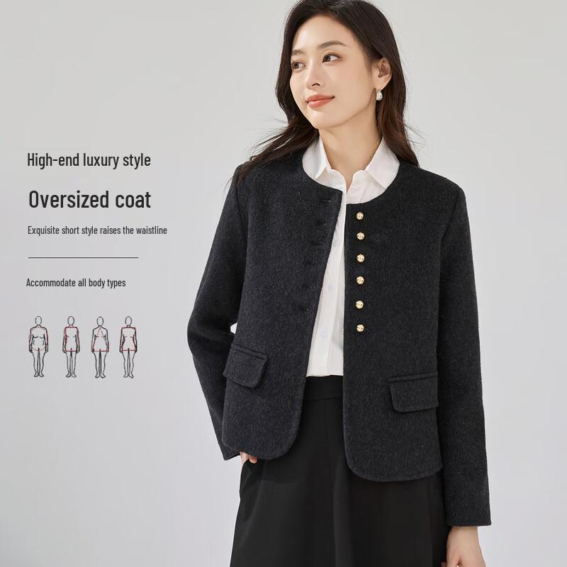 Handu Yishe Manteau Élégant Français pour Femme en Mélange de Laine Double Face