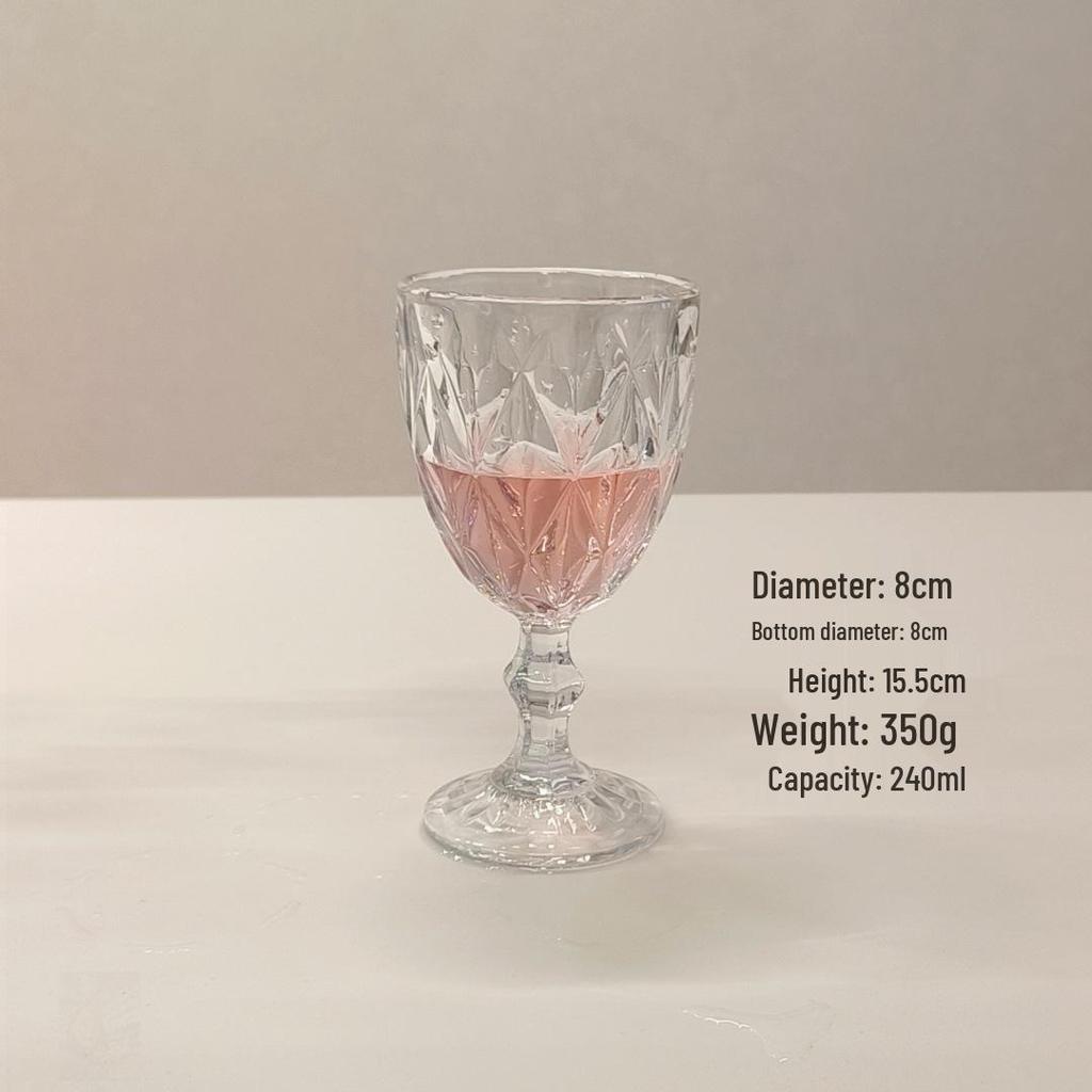 Vintage Embossed High-Footed Red Wine Glass with Bubbles - Wedding Decoration, Child-Friendly, Thickened Design