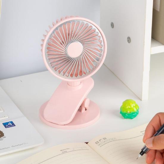 Rechargeable Clip Fan with LED Light Quiet Small Desk Fan 360 Degree Adjustable 3 Speeds Mini Personal Table Fan for Bed Office Camping