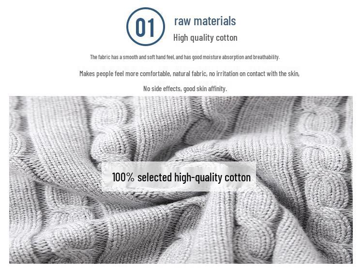 2025 New Autumn/Winter Men's Pure Cotton Cable Knit Cardigan: Youthful, Casual, V-Neck Sweater Coat, Thickened for Warmth.