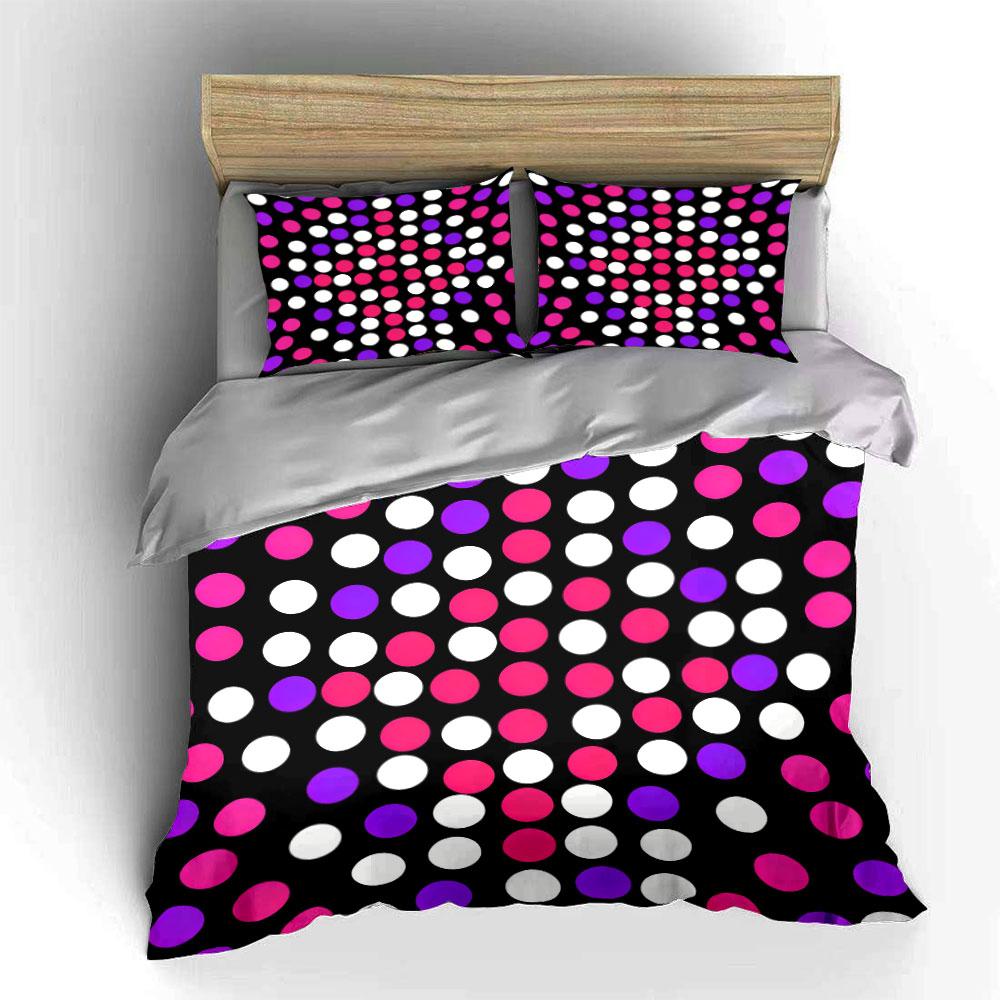 3Pcs Hot Pink White Regular Polka Dot Bedding Set,Black Base Classic Check Dot Print Duvet Cover 2 Pillowcases King Queen,Gift