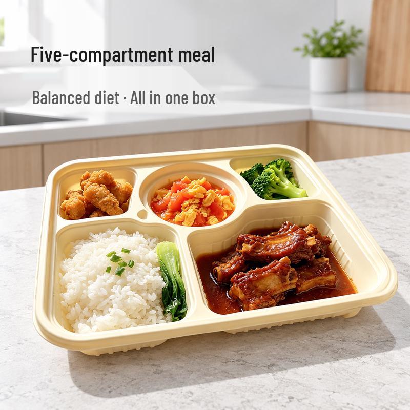 Eco-Friendly Biodegradable Cornstarch Five-Compartment Bento Box