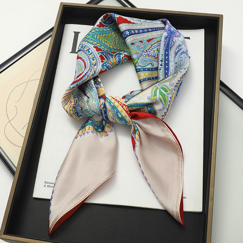 2025 Luxus Seide Schmaler Schal Taschengriff Band Damen Kleine Katze Print Stirnband Kleine Haarschals Band Damen Taschentuch
