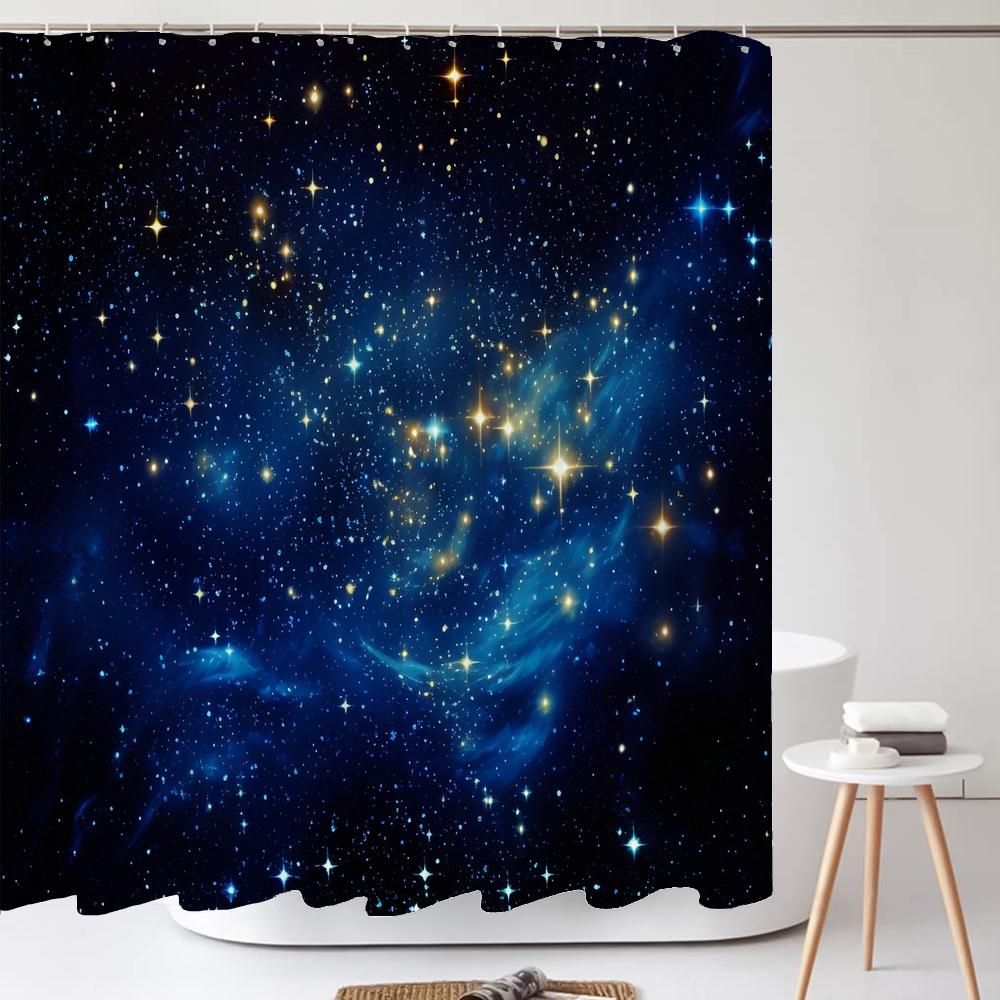 Star Galaxy Planet Shower Curtain Night Starry Sky Universe Space Moon Print Polyester Bathroom Curtain Home Bathtub Decoration