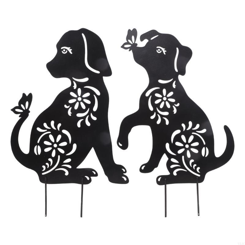 Y5JC 1/2Pcs Black Silhouettes Yard Stakes Animal Silhouettes Dog Stake Garden Stake