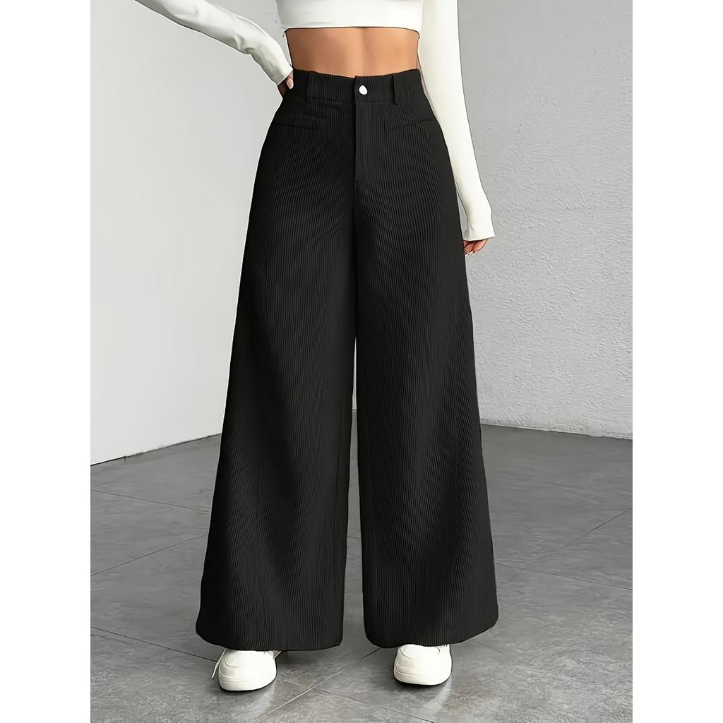 Pruhované kalhoty s širokými nohavicemi, Ležérní všestranné kalhoty s vysokým pasem, Zeštíhlující kalhoty s vysokým pasem