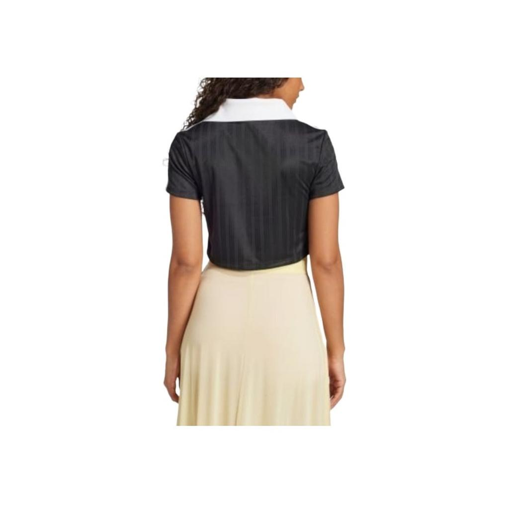 Adidas Originals FW24 Brand Logo Embroidered Short Sleeve Striped Polo Shirt Women Polo Shirts Black JD2606