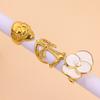 JUSNOVA Elegant 18K Gold Stainless Steel Gemstone Rings Size 7 White Zircon Cross Shape Flower Rings Set