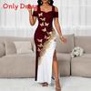 Elegantes Slip-Kleid mit Schmetterlingsdruck und Schlitz für Urlaub und Strandmode