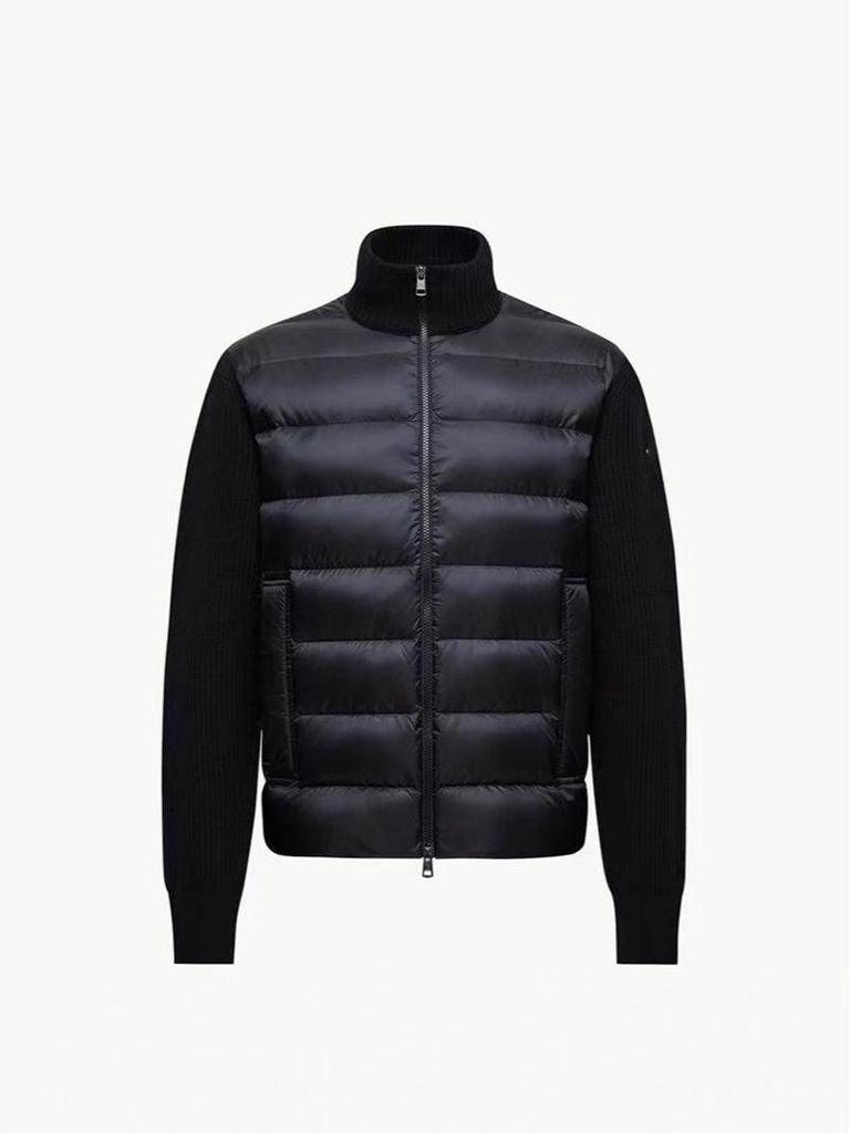In Stock: 2025 A/W Unisex Patchwork Knit Down Jacket - Slim Fit, Stand Collar, Lightweight, Fashionable Outerwear