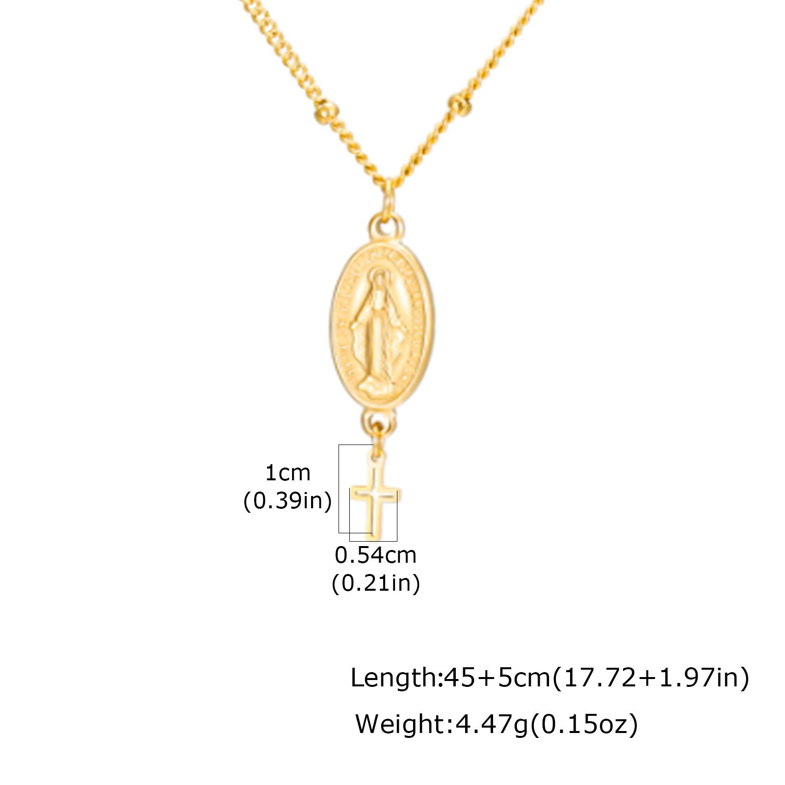 

Virgin Mary Cross Pendant Necklace, Gold Plated Stainless Steel, Catholic Christian Jewelry for women