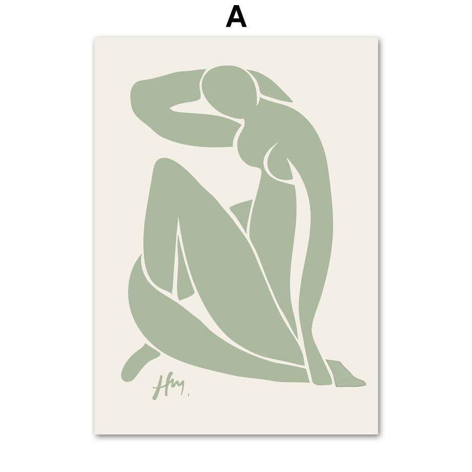 Minimalism Abstract Woman Posters Wall Art Canvas Painting For Living Room Home Decor Matisse Green Leaf Flower Modern