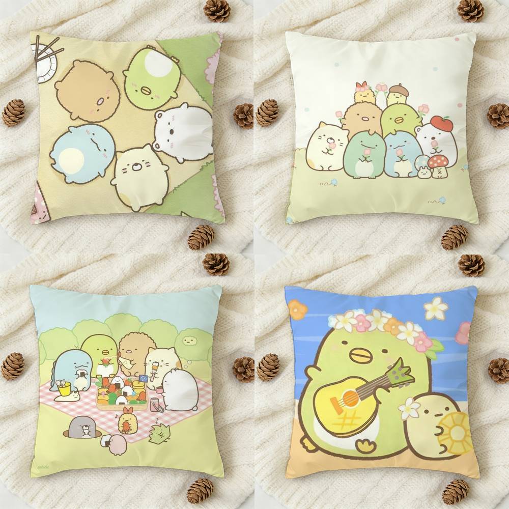 S-Sumikko Gurashi C-Colorfu Double-Sided Printed Square Decorative Cushion Cover For Sofa Living Room Home Decor