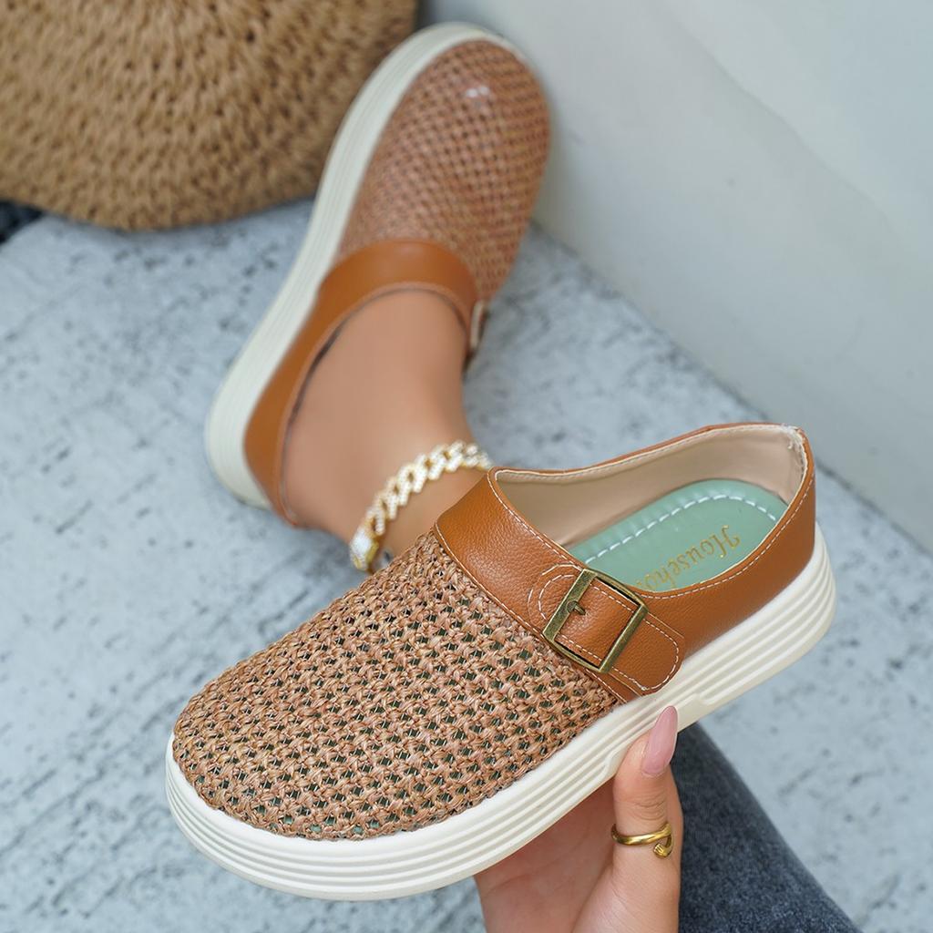 Baotou Cool Slippers Women's 2025 New Retro Woven Baotou Half Slippers Muffin Thick Bottom One Pedal Outer Slippers