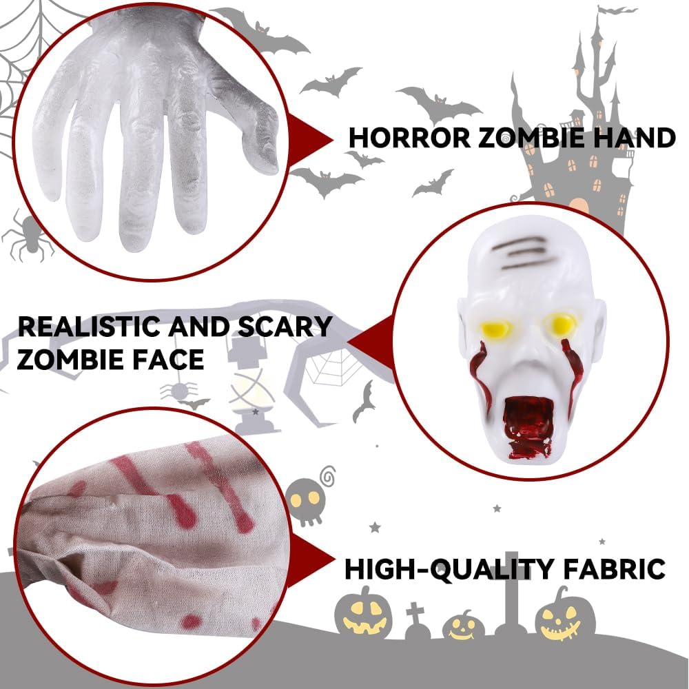 Haunted House Lighted Zombie Props Realistic Face Arms Skeleton Statues Halloween Graveyard Decor Scary Lifelike Premium