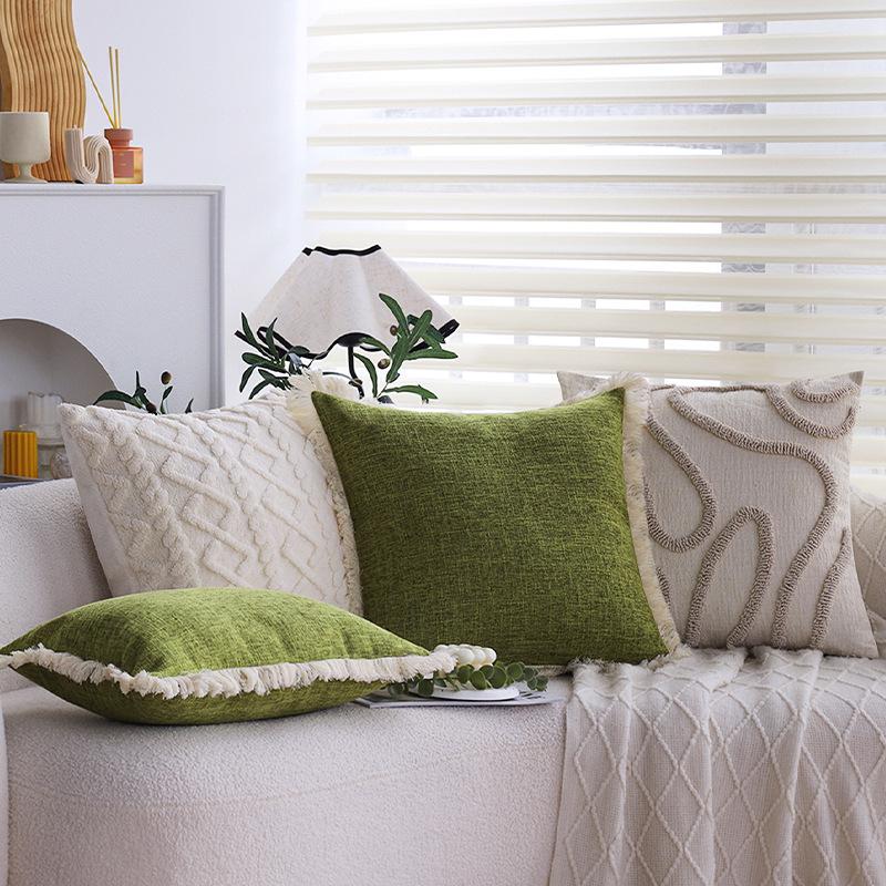 Summer Linen Green Pillowcase Home Hotel Bedroom Pillowcase Sofa Bay Window Cushion Cover Waist Pillowcase