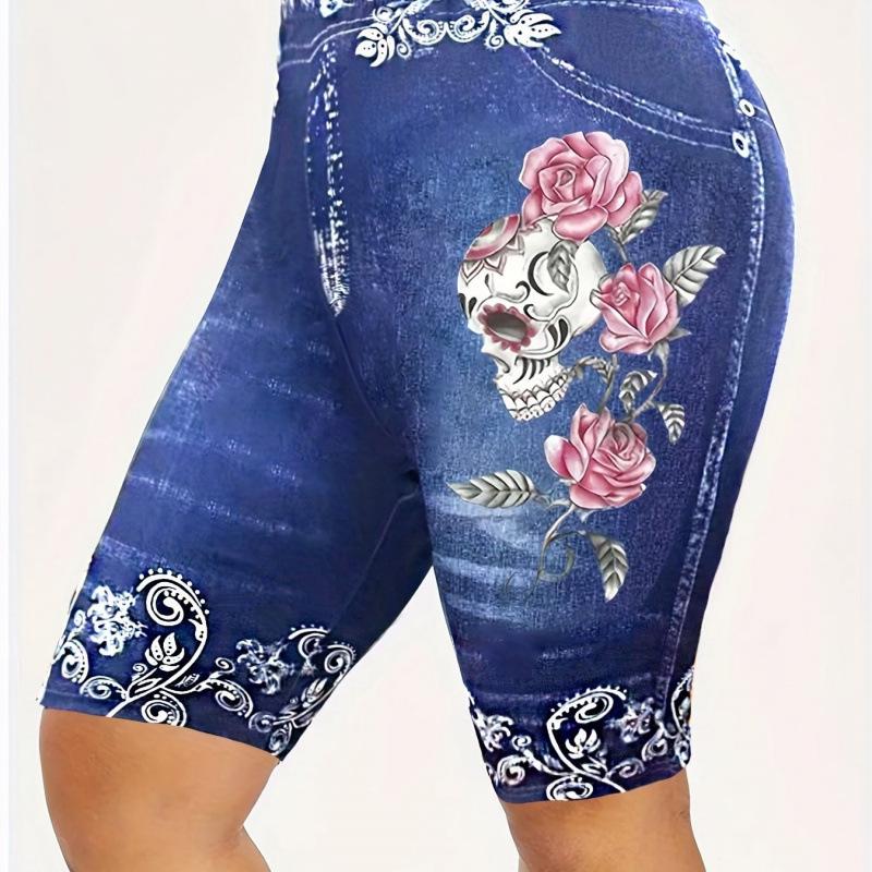 2026 Floral Skull Print Plus Size Women's Motorcycle Suit: Fashionable & Versatile