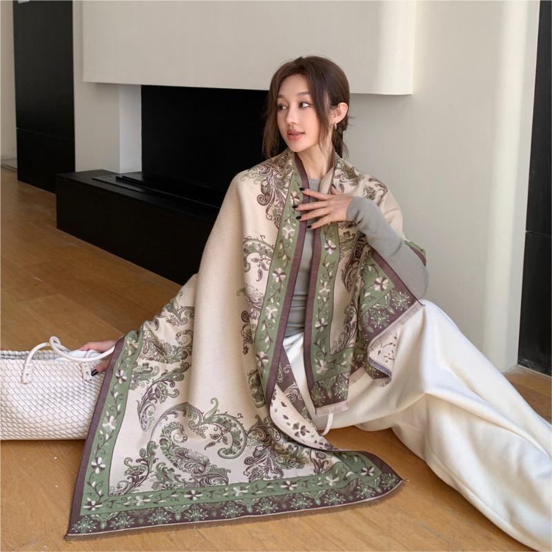 Autumn and Winter Air Conditioner Shawl New Loulan Menghua Double-sided Jacquard Scarf Women's Versatile Atmosphere Scarf
