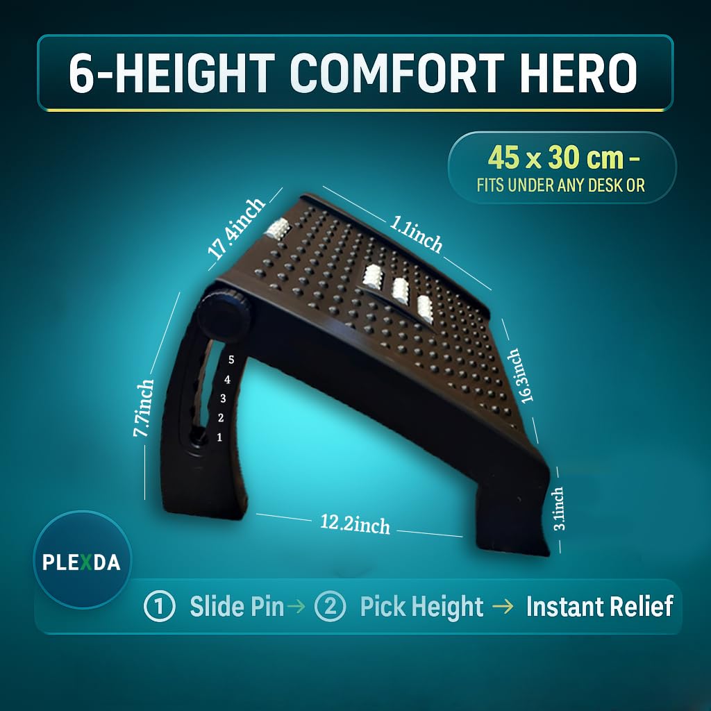 Adjustable Foot Rest for Office Chair with Massage Texture and Roller | Ergonomic Footrest Under Desk with 6 Heights | (Footrest 2)