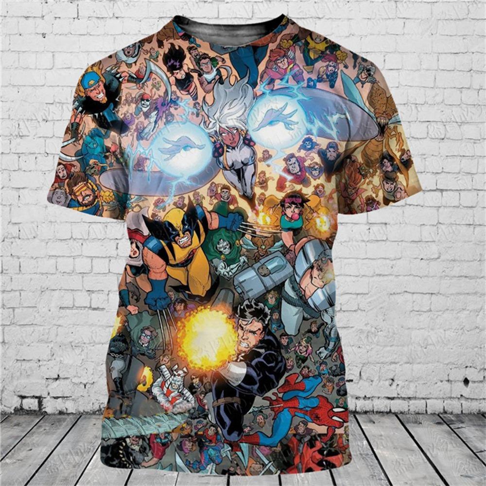 T-shirt da uomo alla moda 3D con stampa di personaggio dei cartoni animati popolare, estiva, a maniche corte, larga e accattivante