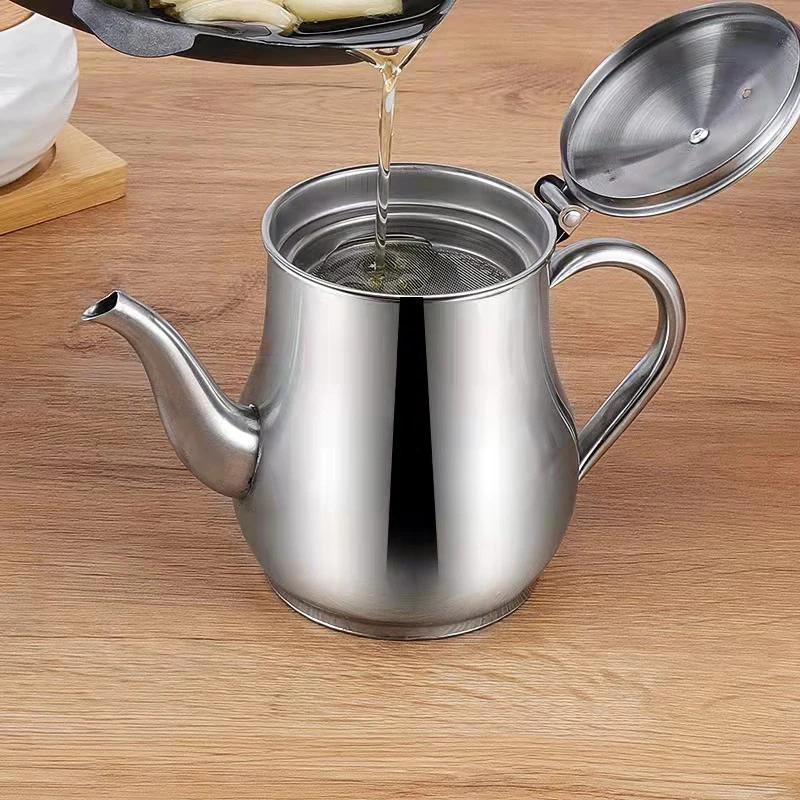 Strainer Oiler Stainless Steel Household Leak-Proof Pot Pour Oil Bottle Practical Oil Cans Seasoning Jars Kitchen Supplies